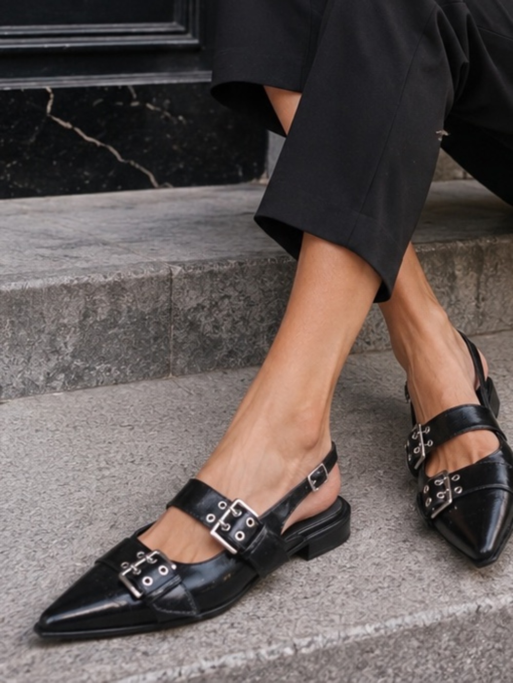 Wild Fable Black Buckle Pointed Toe Slingback Flats NWT